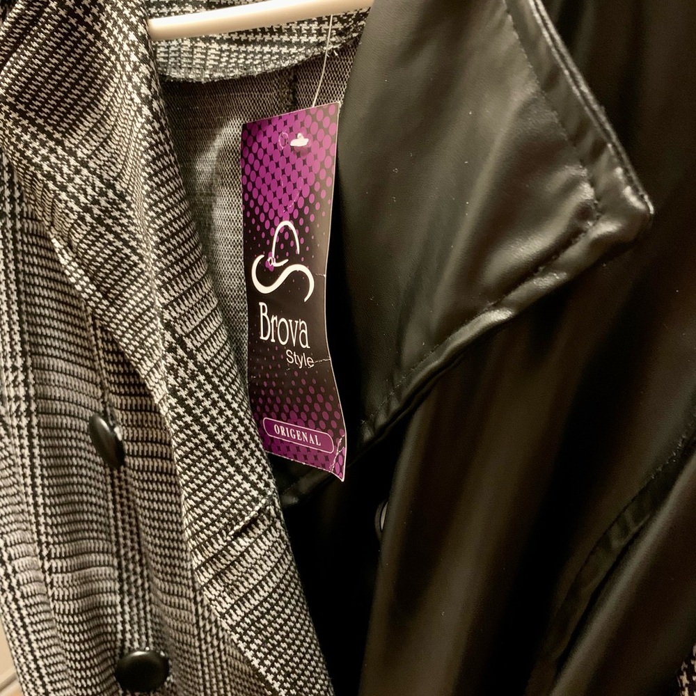 NWT Original Brova trench coat faux leather with plaid pattern 🩶🖤 - Picture 6 of 12